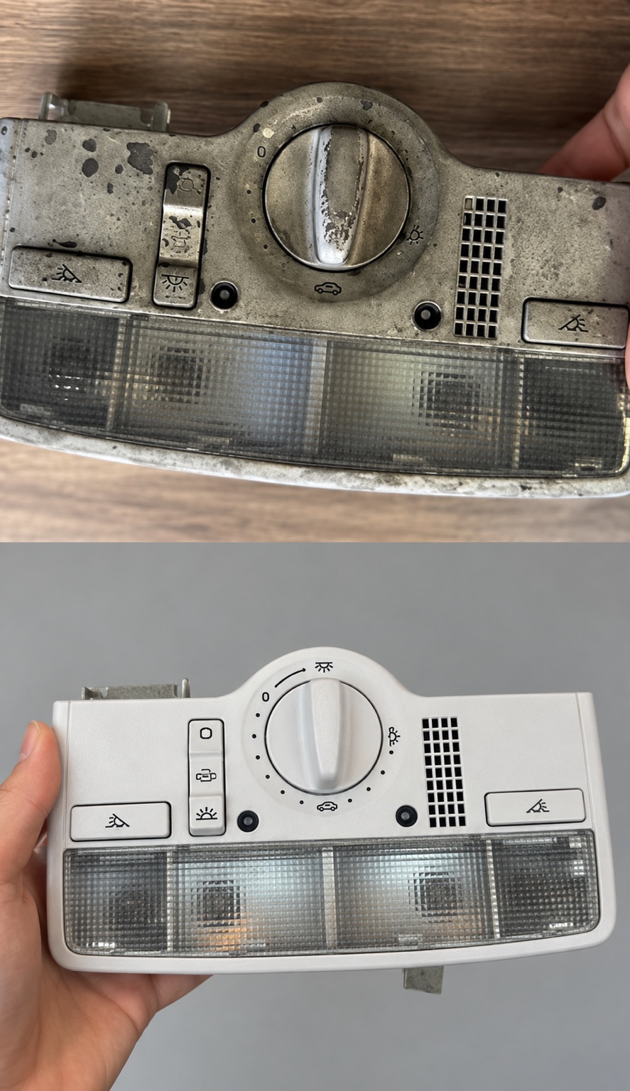 Overhead console: worn coating and faded markings